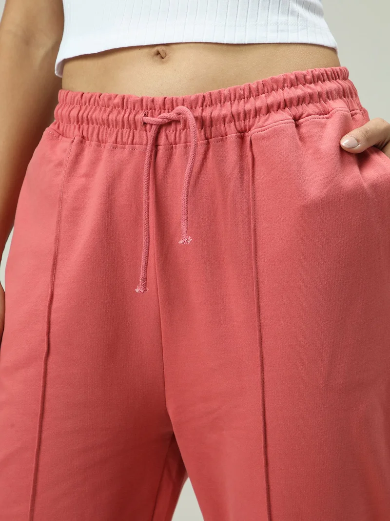 Outzidr Pink Mauve Solid Pintuck Sweatpants for Women | Best Price UAE
